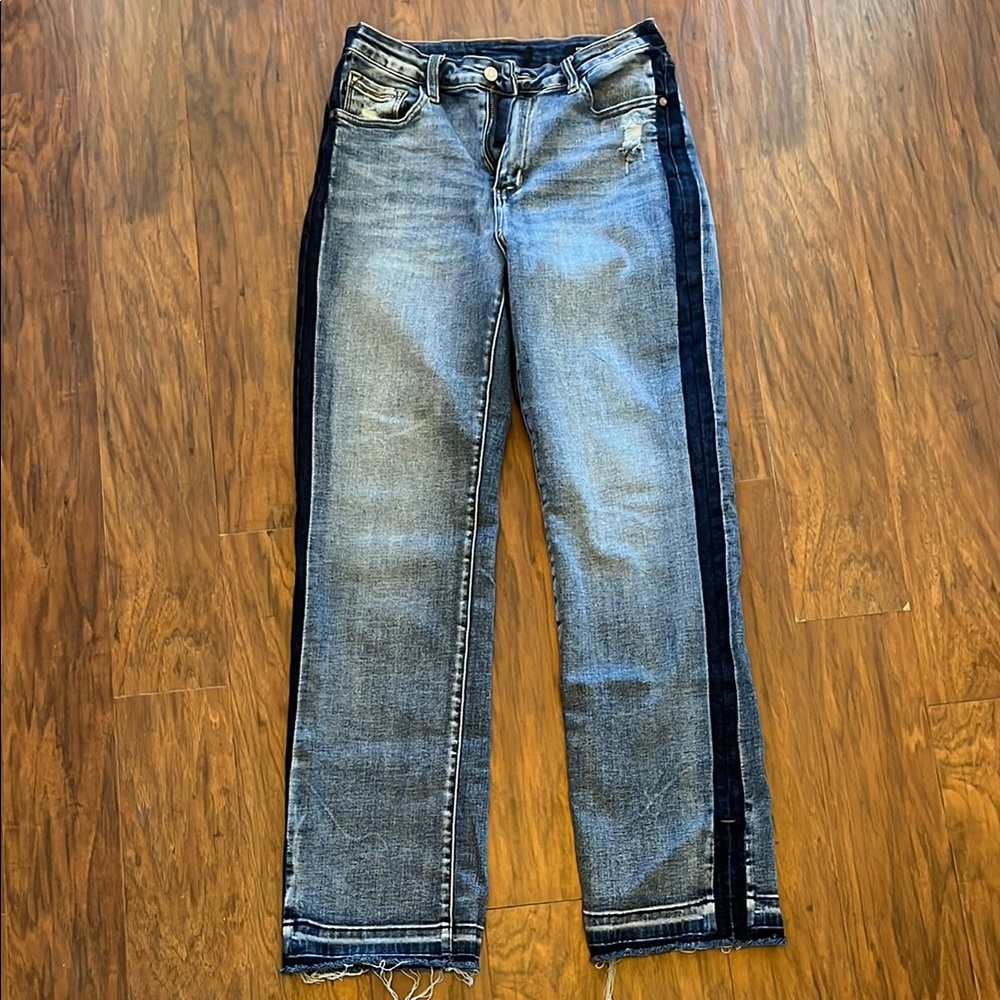 Women's Blue Jeans with Dark Denim Stripe